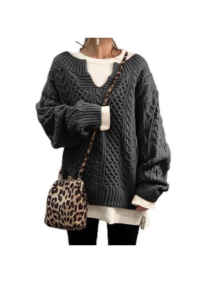 Women's Fashion Solid Color Pattern Loose Casual Thickened Knitted Sweater Sweater Women