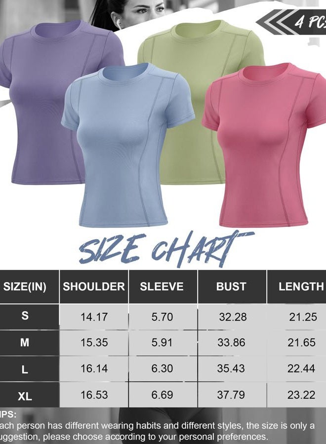Cozypower 4 Pack Women's Compression Shirts Short Sleeve Workout Tops Athletic Quick Dry Gym Yoga Running T-Shirt Moisture Wicking, Fresh Color, L - Image 3