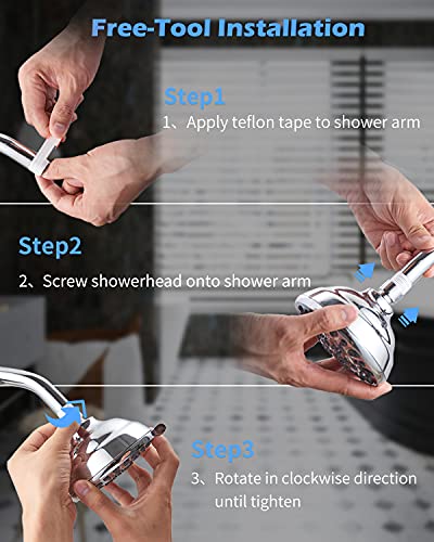 VMASSTONE High Pressure Shower Head VMASSTONE 4.7" Rain Fixed Showerhead 7-Spray Setting with Adjustable Brass Swivel Ball Joint - Excellent Replacement for Your Bath Shower Head (FM-001 Chrome) - Image 5
