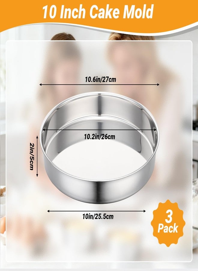 Beasea 10 Inch Cake Pans Set of 3, Large Stainless Steel Round Cake Pan Cheesecake Chiffon Mold Tin for Homemade DIY Desserts Baking Bakeware - Image 2