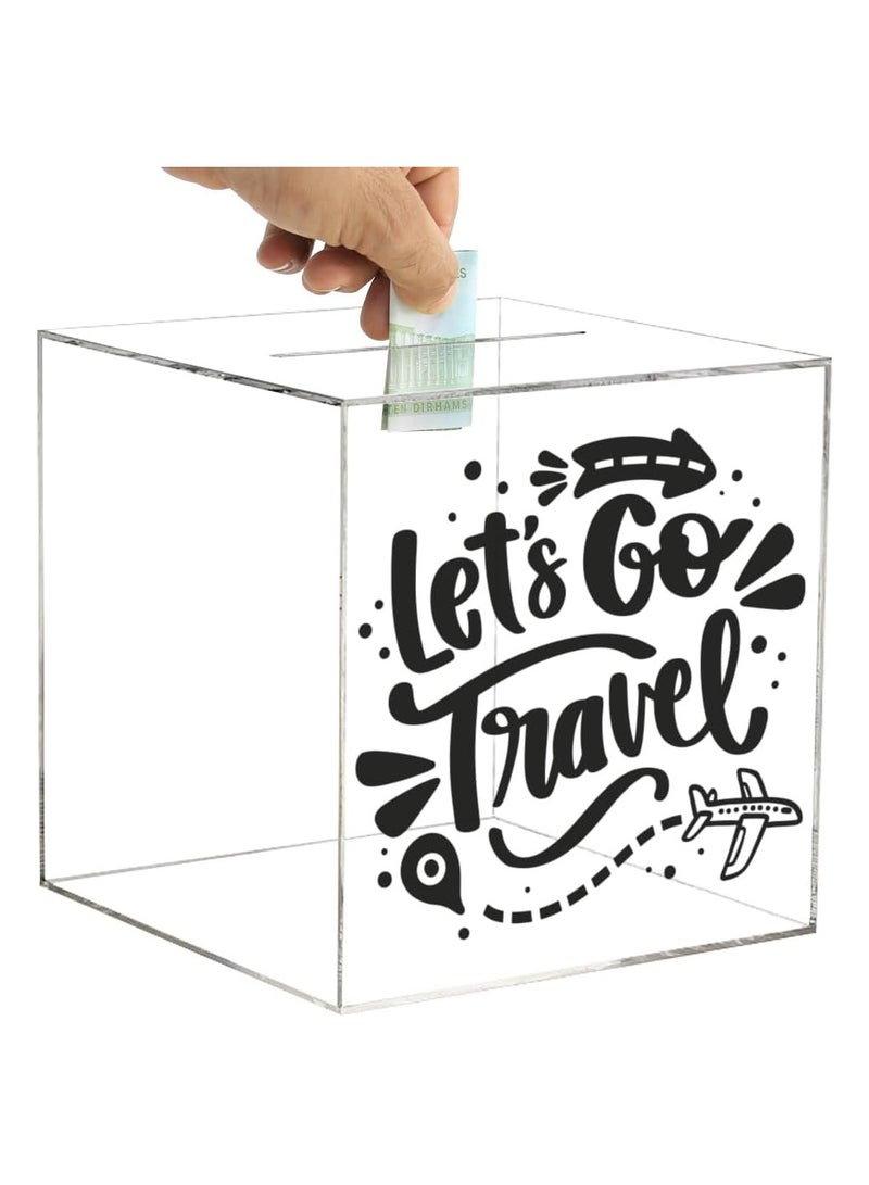 VITION حصالة نقود للكبار والأطفال، حصالة نقود أكريليك للأولاد والبنات لتوفير المال والعملات النقدية، يجب كسرها لفتحها (18 × 18 سم، دعنا نسافر) - Image 1