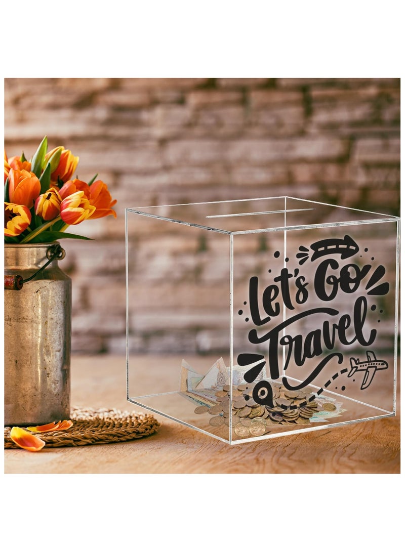 VITION حصالة نقود للكبار والأطفال، حصالة نقود أكريليك للأولاد والبنات لتوفير المال والعملات النقدية، يجب كسرها لفتحها (18 × 18 سم، دعنا نسافر) - Image 4