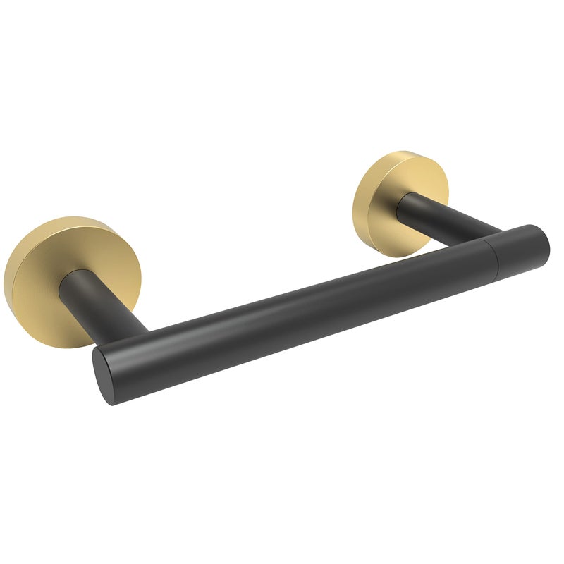 RARXTR Black and Gold Toilet Paper Holder SUS304 Stainless Steel Double Post Pivoting Toilet Paper Roll Holder Wall Mounted Tissue Holder for Commercial Bathroom RV Matte Black & Brushed Brass Finish - Image 1
