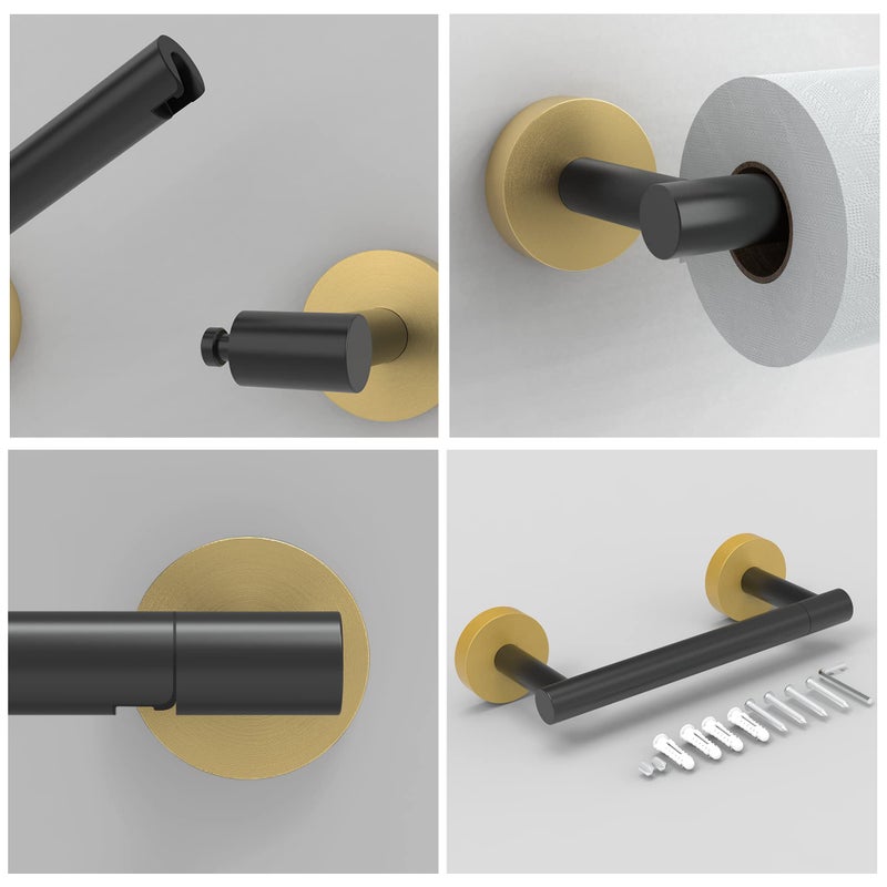 RARXTR Black and Gold Toilet Paper Holder SUS304 Stainless Steel Double Post Pivoting Toilet Paper Roll Holder Wall Mounted Tissue Holder for Commercial Bathroom RV Matte Black & Brushed Brass Finish - Image 4