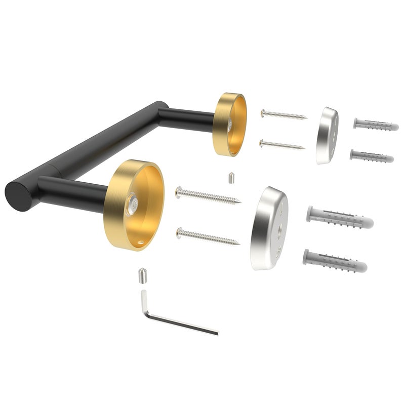 RARXTR Black and Gold Toilet Paper Holder SUS304 Stainless Steel Double Post Pivoting Toilet Paper Roll Holder Wall Mounted Tissue Holder for Commercial Bathroom RV Matte Black & Brushed Brass Finish - Image 5