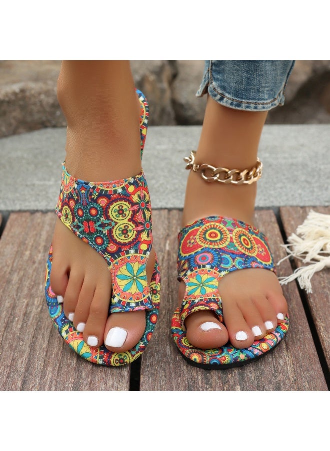 NIBEMINENT Large Size Women's Sandals Breathable Printed Toe Roman Style Slip-On Summer  Arrival Comfortable Ethnic Trend Rubber Sole  - Image 2