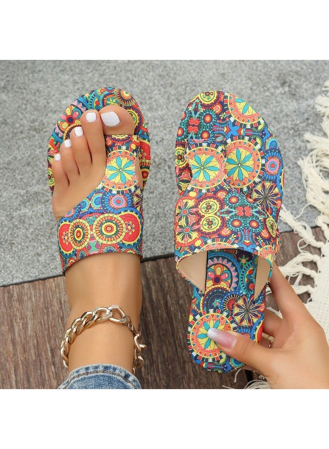 NIBEMINENT Large Size Women's Sandals Breathable Printed Toe Roman Style Slip-On Summer  Arrival Comfortable Ethnic Trend Rubber Sole  - Image 1