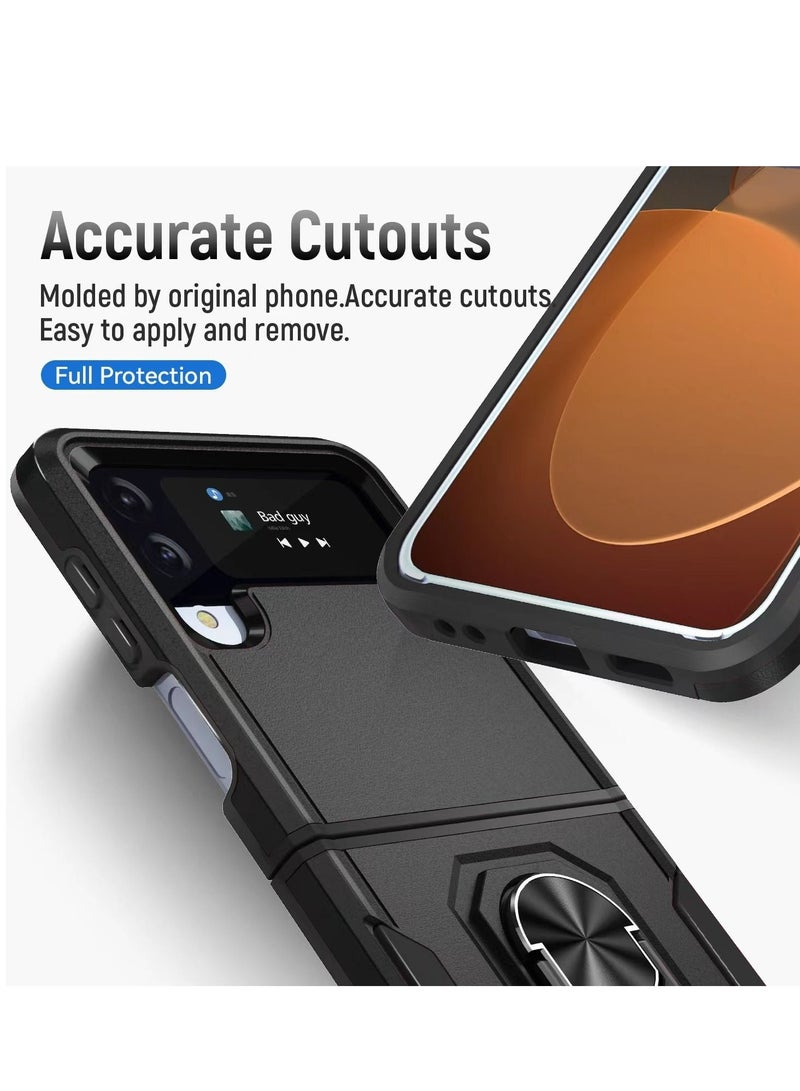 Rock Pow Compatible with Samsung Galaxy Z Flip 4 5G (2022) Case, Shock Proof Grade Heavy Duty Armor 360° Rotatable Kickstand [Support Magnetic Car Mount] Protective Shockproof Phone Case Metal Ring,Black - Image 2