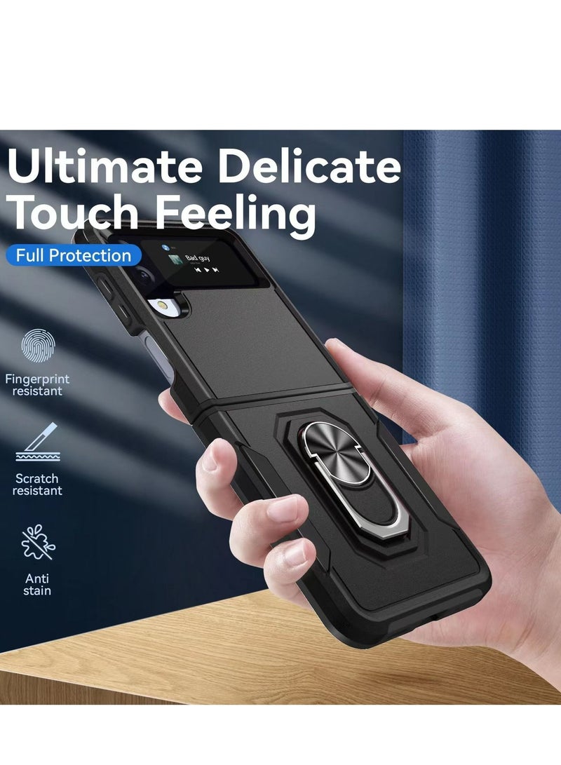 Rock Pow Compatible with Samsung Galaxy Z Flip 4 5G (2022) Case, Shock Proof Grade Heavy Duty Armor 360° Rotatable Kickstand [Support Magnetic Car Mount] Protective Shockproof Phone Case Metal Ring,Black - Image 3