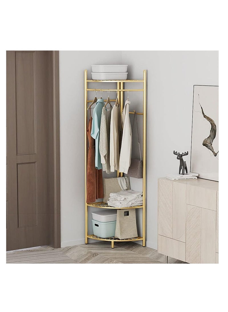 Freestanding Coat Rack Metal Tree Stand Rack Hanger for Home Entryway Living room and Bedroom Corner Hanging Clothes Scarves Backpacks Umbrellas Bags Hats (Golden)  - Image 3