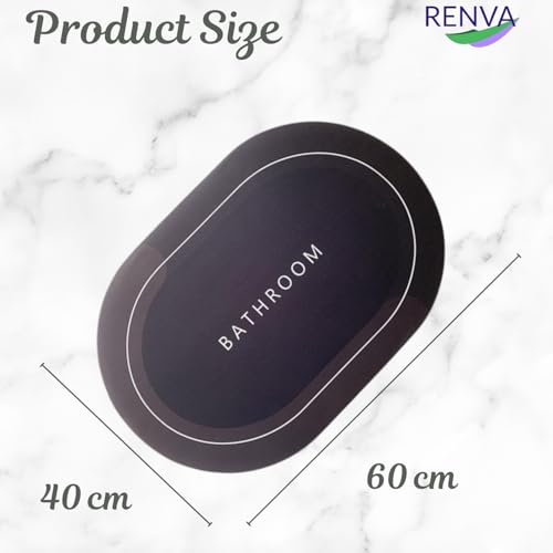 RENVA Bathroom Door Mats | Water Absorbent Quick Dry Round Mat with Anti-Slip Rubber Backing | Non-Slip Floor Mat for Home & Kitchen 40x60 CM (Pack of 2, Black Colour) - Image 2