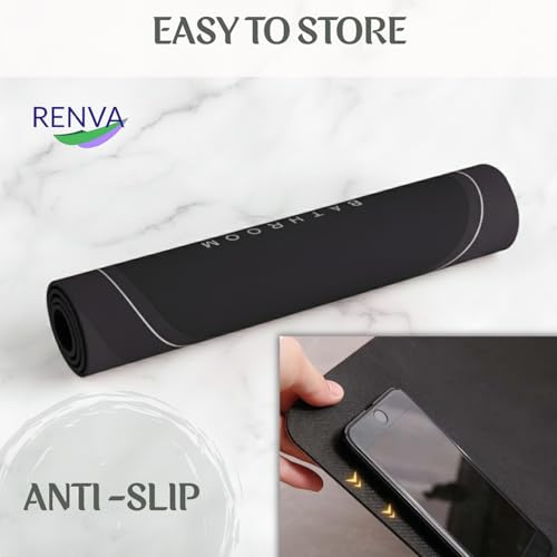 RENVA Bathroom Door Mats | Water Absorbent Quick Dry Round Mat with Anti-Slip Rubber Backing | Non-Slip Floor Mat for Home & Kitchen 40x60 CM (Pack of 2, Black Colour) - Image 4