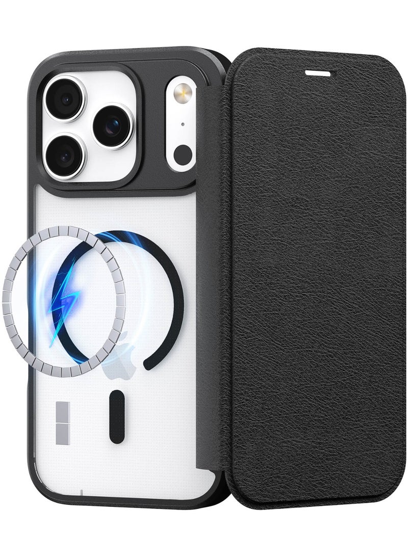 RAPTIC حافظة Air Folio لجهاز iPhone 17 Pro Max متوافقة مع MagSafe محفظة فوليو [3 فتحات بطاقات] غلاف جلد بوليمري إغلاق مغناطيسي ظهر شفاف [مختبر للسقوط من ارتفاع 2 م] - أسود - Image 1