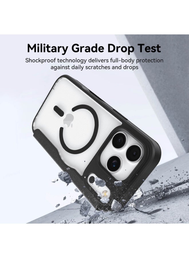 RAPTIC حافظة Air Folio لجهاز iPhone 17 Pro Max متوافقة مع MagSafe محفظة فوليو [3 فتحات بطاقات] غلاف جلد بوليمري إغلاق مغناطيسي ظهر شفاف [مختبر للسقوط من ارتفاع 2 م] - أسود - Image 3