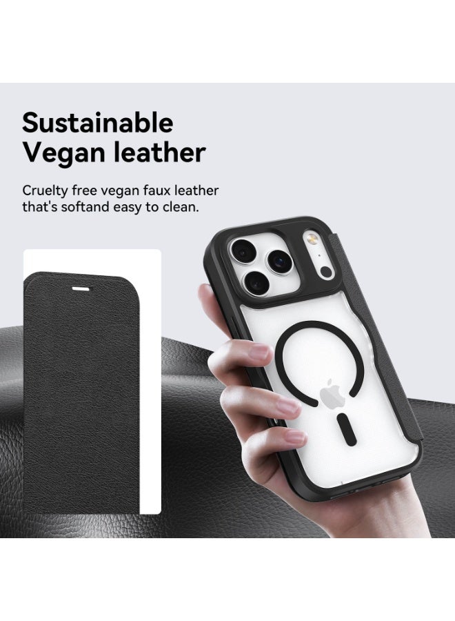 RAPTIC حافظة Air Folio لجهاز iPhone 17 Pro Max متوافقة مع MagSafe محفظة فوليو [3 فتحات بطاقات] غلاف جلد بوليمري إغلاق مغناطيسي ظهر شفاف [مختبر للسقوط من ارتفاع 2 م] - أسود - Image 2