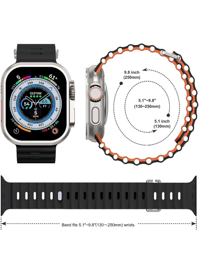 Color Fans - Soft Silicone Ocean Sports Strap Compatible Apple Watch 41mm 40mm 38mm for Men Women, Adjustible Watch Band for Apple Watch SE/Series 9/8/7/6/5/4/3/2/1 - Black/Orange - Image 1