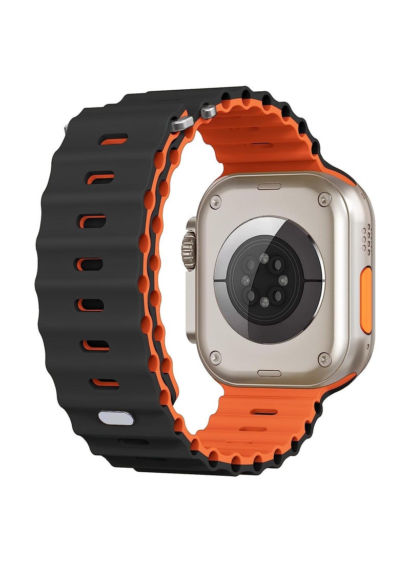 Color Fans - Soft Silicone Ocean Sports Strap Compatible Apple Watch 41mm 40mm 38mm for Men Women, Adjustible Watch Band for Apple Watch SE/Series 9/8/7/6/5/4/3/2/1 - Black/Orange - Image 1