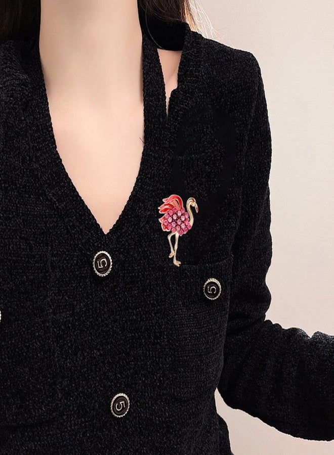 OIDIMS Flamingos Wild Animal Brooch Lapel Pin Women's Rhinestone Crystal Delicate Enamel Bird Flamingo Pins Brooches Corsage for Women Fashion Dress Hat Bag Suit Tie Wedding Accessories Jewelry (Pink) - Image 2