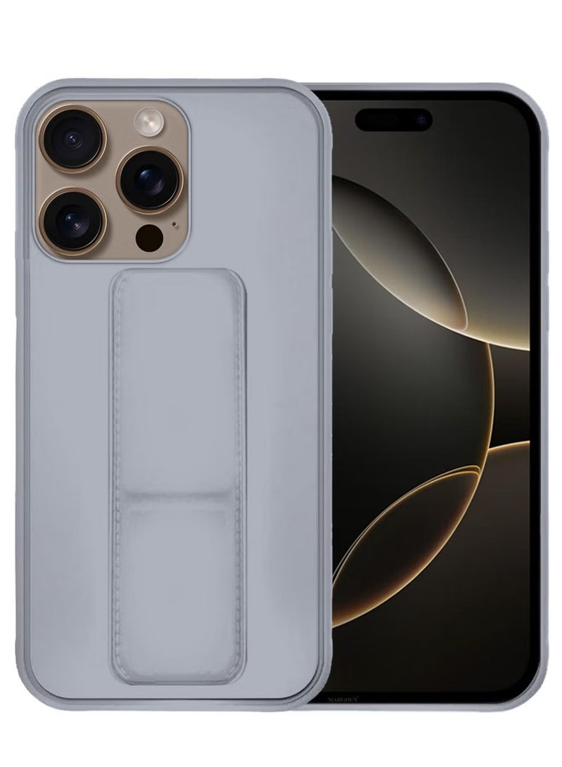 ELTRAZONE 3-Pack Premium PU Leather Case & Screen Protectors for iPhone 16 Pro Max – Shockproof, Anti-Scratch, Stand Function, Finger Grip Case Cover (Grey) - Image 2