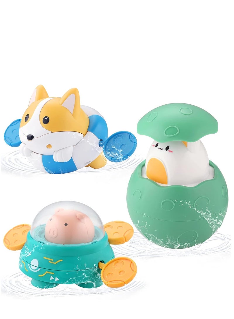 KASTWAVE Baby Bath Toys, Floating Wind Up Toys Spray Bathing Tub Fountain Toys for Toddlers 1-3, Shower and Floating Toys, Pool Bath Time Bathtub Pool Sprinkle Bath Toy for Kids Children, 3 Pack - Image 1