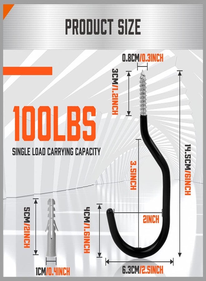 HORUSDY 6-Pack Heavy Duty Garage Storage Hooks, 6" Utility Wall Hooks for Tools, Ladders, Bikes, Hoses & Cords - Steel Garage Organizer Hooks for Wall Mount Storage Systems - Image 2