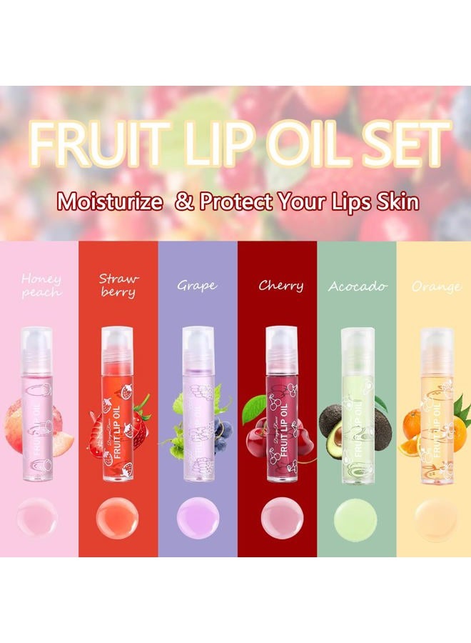 Gireatick مجموعة زيت الشفاه المتدحرج بنكهة الفواكه 6 قطع، بلسم شفاه مرطب يدوم طويلاً، مجموعة لمعة شفاه رول أون، مكياج شفاه لامع لجميع الأعمار، لمعة شفاه شفافة للشفاه الجافة والمتشققة - Image 5