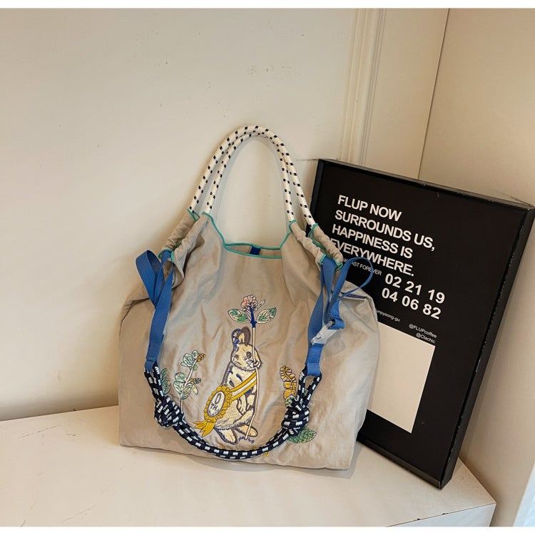 Embroidered Large-Capacity Tote Bag For Women Fashion Environmentally Friendly Shopping Bag Niche Versatile Shoulder Bag