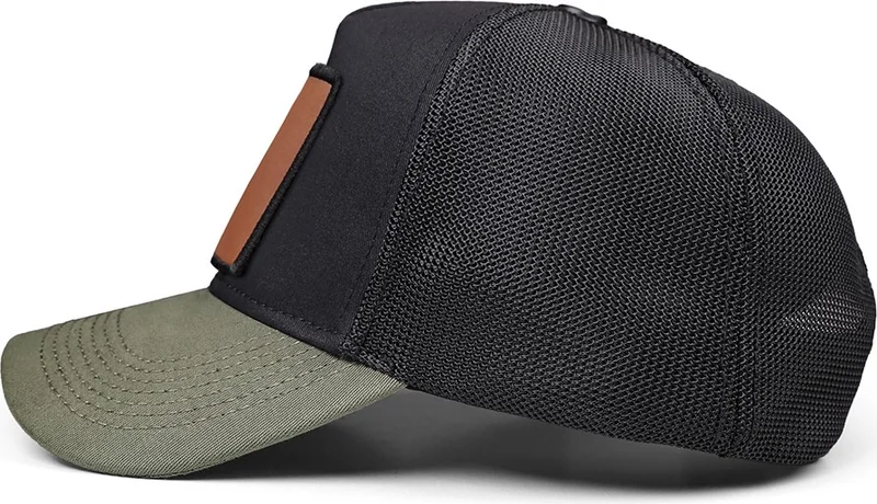 بلاك بورك V1 Trucker Wake Up - Unisex Khaki Peaked-Black Hat with 2cs Code Logo