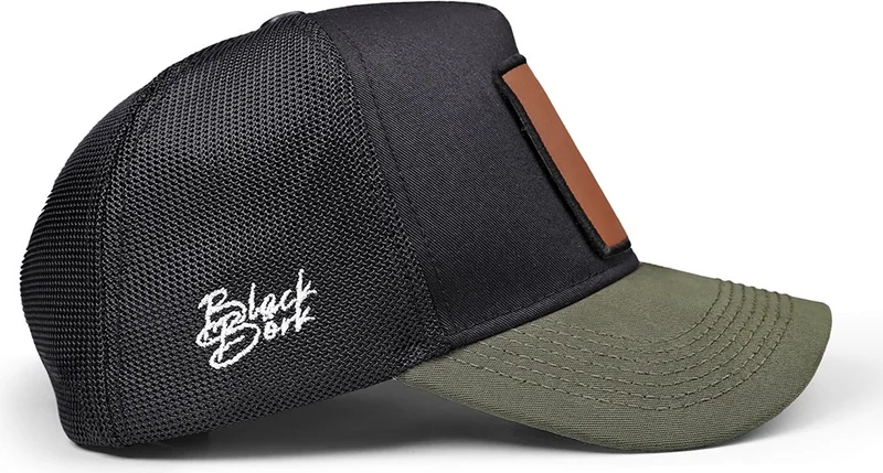بلاك بورك V1 Trucker Wake Up - Unisex Khaki Peaked-Black Hat with 2cs Code Logo