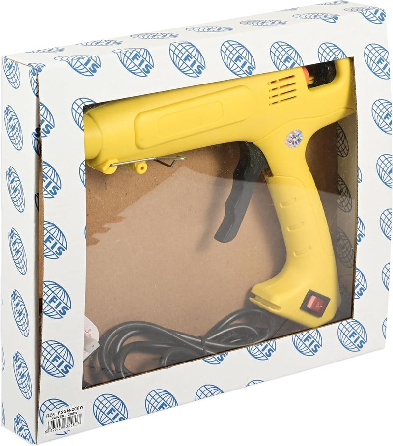FIS Electric Glue Gun 200W with ON/OFF Switch and Built-in Stand - Yellow - Image 1