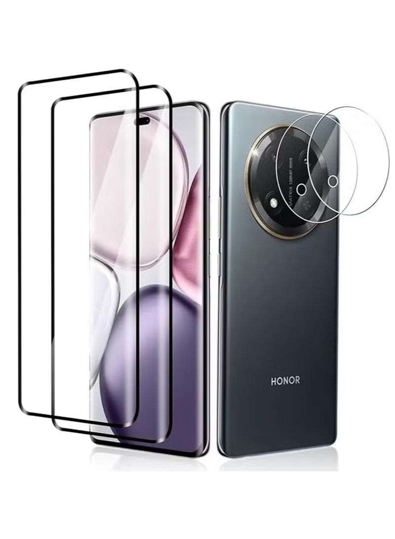 JAJEEK [2+2 حزمة] واقي شاشة متوافق مع Honor X9c مع واقي عدسة الكاميرا - تغطية كاملة زجاج مقسى 9H، شفاف عالي الدقة، مقاوم للخدوش، خالي من الفقاعات، مضاد لبصمات الأصابع - Image 1