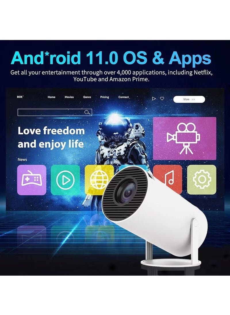 JAJEEK - All-in-One Smart Mini Projector with 20,000+ Built-in Retro Games, Dual Wireless Controllers, Full HD Display, Auto Keystone, 130'' Screen, 180° Flip, Android 11, Bluetooth 5.0, and Dual-Band WiFi – Portable Entertainment for Home and Outdoors - Image 1