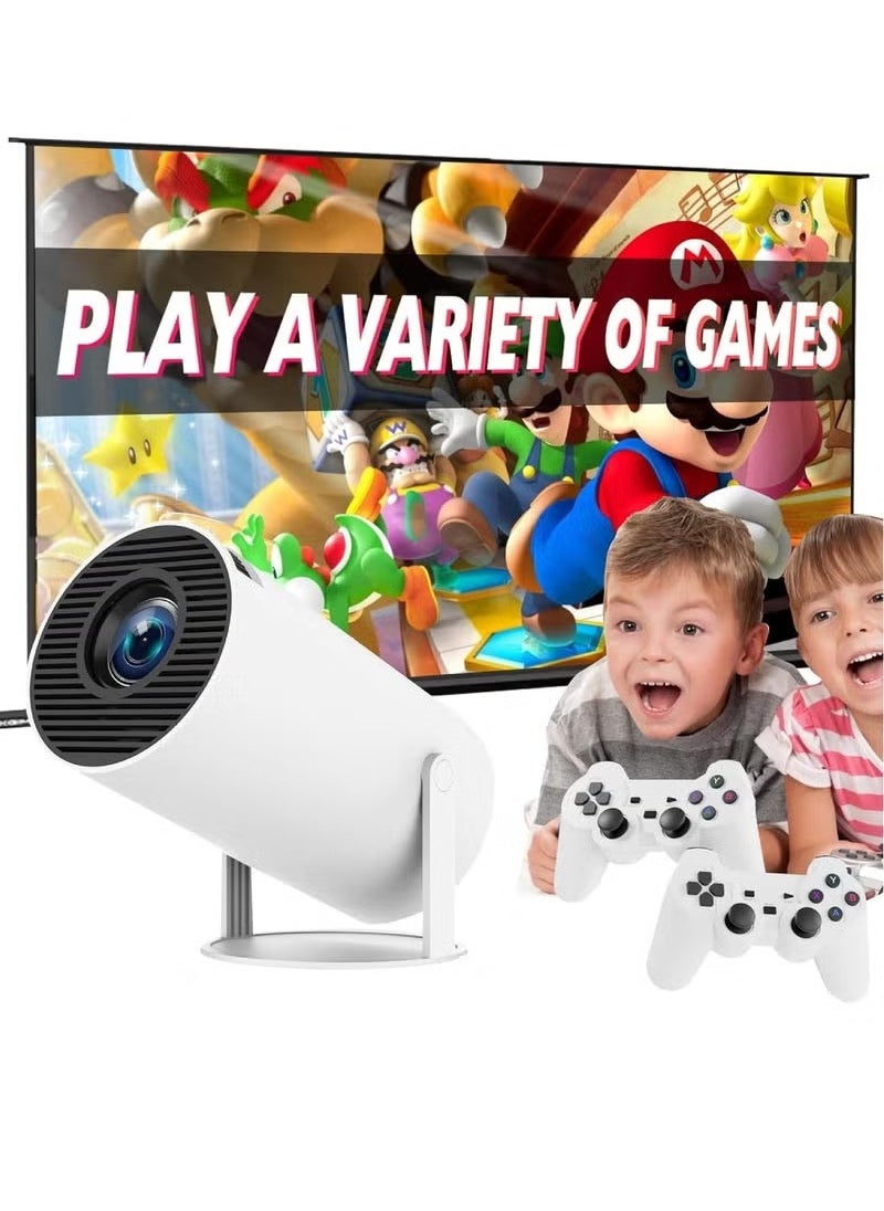 JAJEEK - All-in-One Smart Mini Projector with 20,000+ Built-in Retro Games, Dual Wireless Controllers, Full HD Display, Auto Keystone, 130'' Screen, 180° Flip, Android 11, Bluetooth 5.0, and Dual-Band WiFi – Portable Entertainment for Home and Outdoors - Image 1
