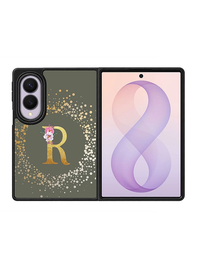Stylizedd Rugged Case for Samsung Galaxy Z Fold8- Slim Fit Hybrid Rubber Cover Floral Monogram - R (Olive Green)