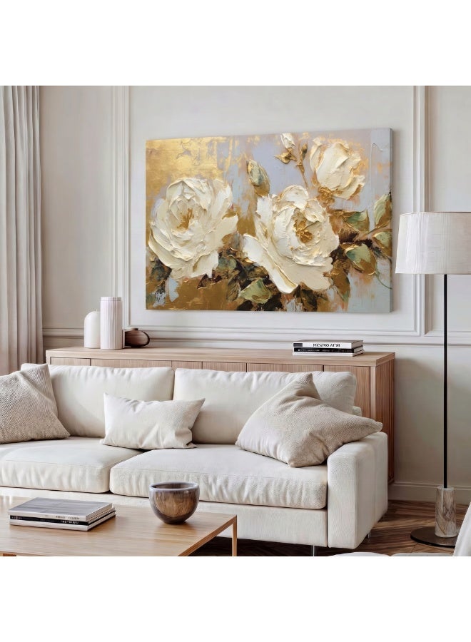 Lohati Canvas Wall Art: Floral Design with Gold, Brown, and Beige Gradients - Image 3
