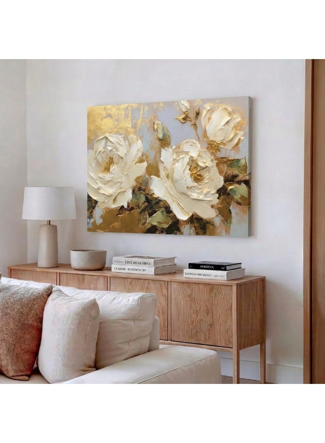 Lohati Canvas Wall Art: Floral Design with Gold, Brown, and Beige Gradients - Image 4