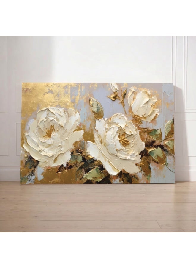 Lohati Canvas Wall Art: Floral Design with Gold, Brown, and Beige Gradients - Image 1