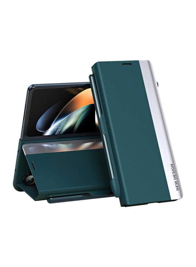 S-TOP Case For Samsung Galaxy Z Fold 5 5G Side Electroplating Adsorption Ultra-thin Leather Phone Case with Pen