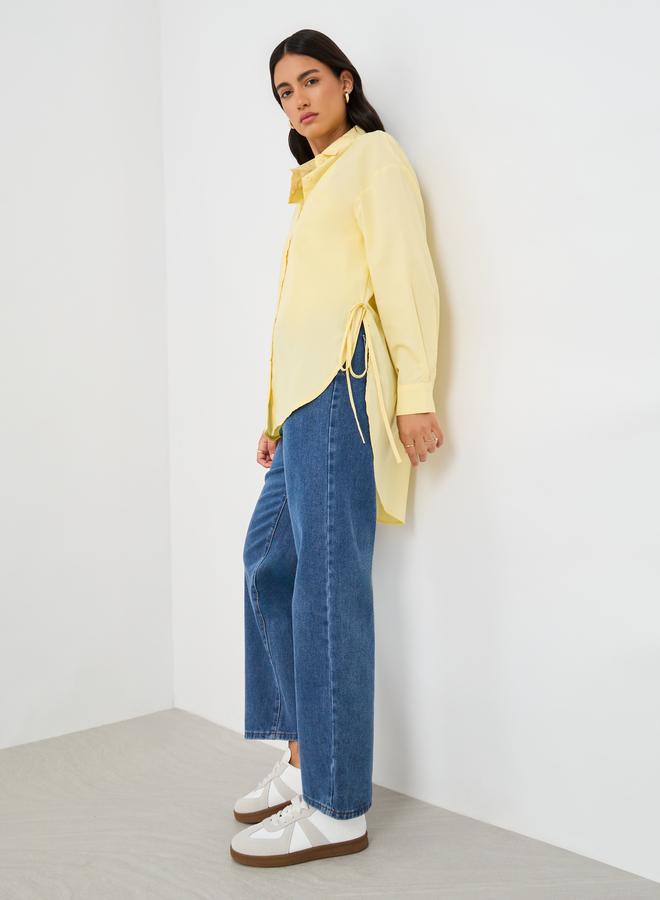 Styli Oversized High-Low Hem Shirt with Tie Detail - Image 2