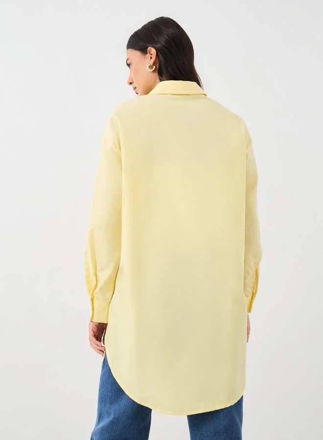 Styli  Styli Oversized High-Low Hem Shirt with Tie Detail for Women | Best Price UAE