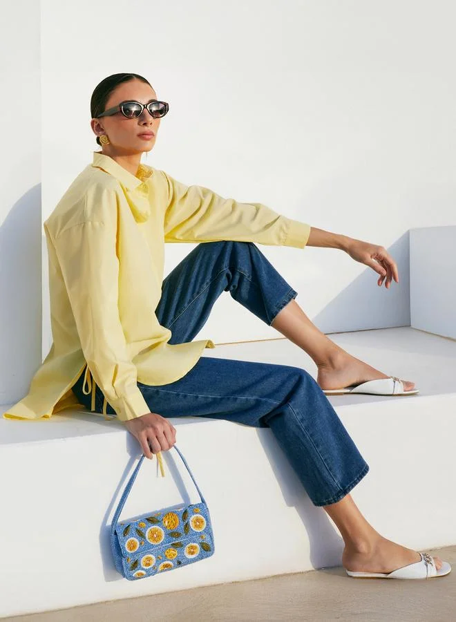 Styli  Styli Oversized High-Low Hem Shirt with Tie Detail for Women | Best Price UAE