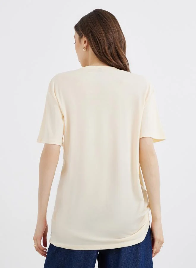 تايك تو Take Two Solid Gathered Hem Oversized T-Shirt
