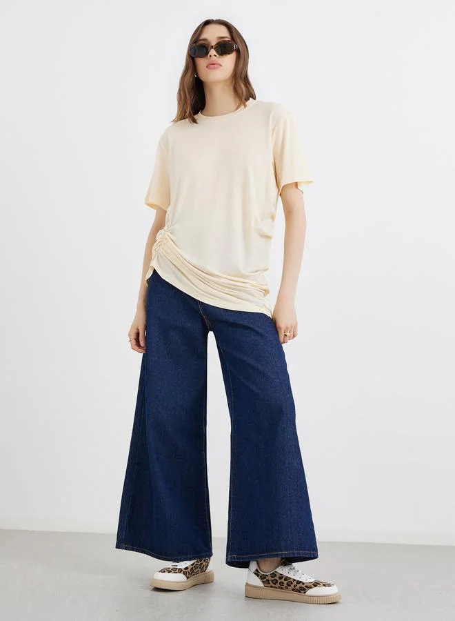 تايك تو Take Two Solid Gathered Hem Oversized T-Shirt