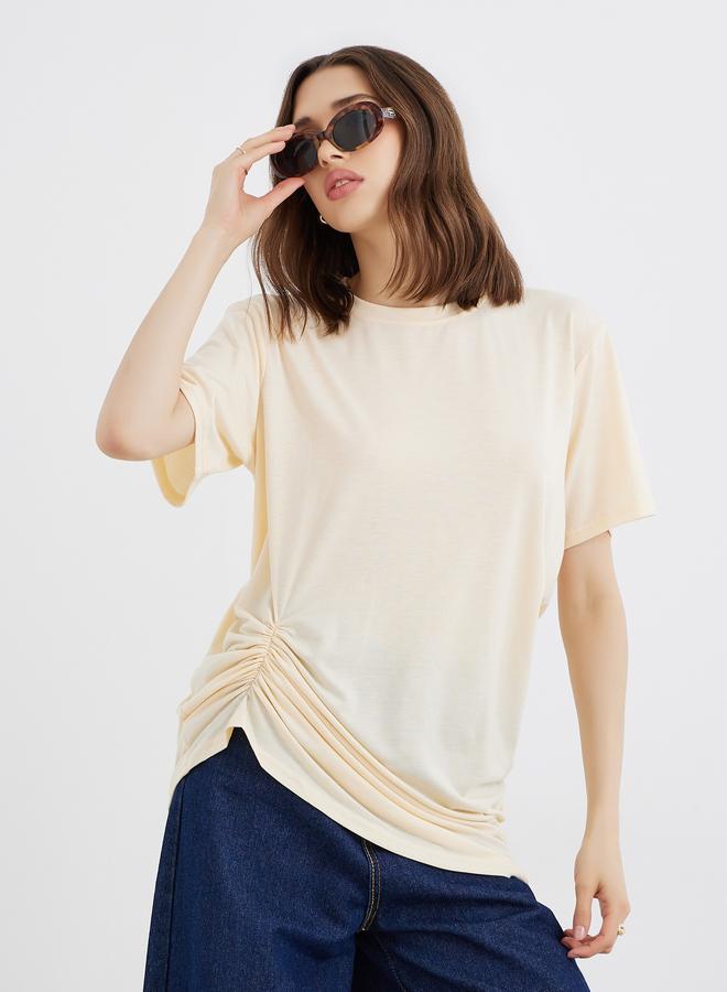 Take Two Solid Gathered Hem Oversized T-Shirt - Image 1