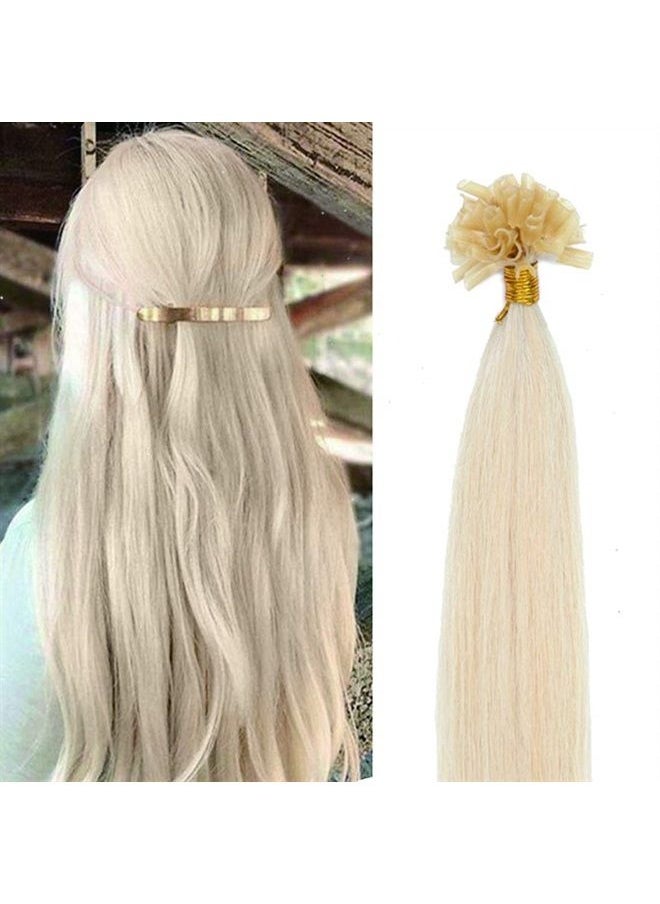 SEGO Pre Bonded U Tip Hair Extensions Human Hair 100 Strands Keratin Fushion Nail Tip Human Hair Extensions 100% Real Remy Hair Silky Straight #60 Platinum Blonde 16 inches 50g  - Image 1