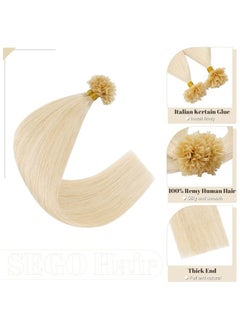 SEGO Pre Bonded U Tip Hair Extensions Human Hair 100 Strands Keratin Fushion Nail Tip Human Hair Extensions 100% Real Remy Hair Silky Straight #60 Platinum Blonde 16 inches 50g  - Image 2