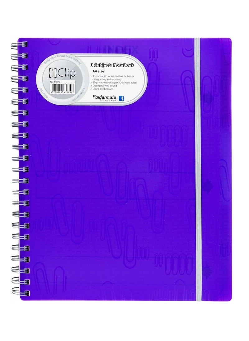 Foldermate - 3-Piece A4 Size Spiral Subject Notebook With Elastic Closure Dark Blue Cover - Image 1