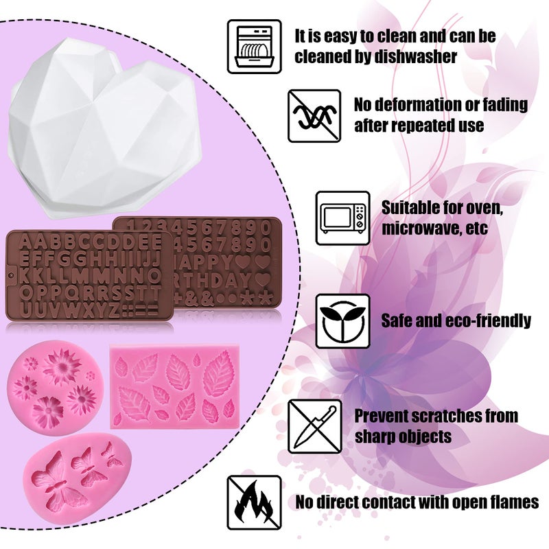 Twavang Chocolate Molds Set Of 12  Include Breakable Heart Mold  Letter And Number Silicone Molds  Leaf Mold  Daisy Flower Mold  Butterfly Mold  Wooden Hammers  Droppers - Image 3