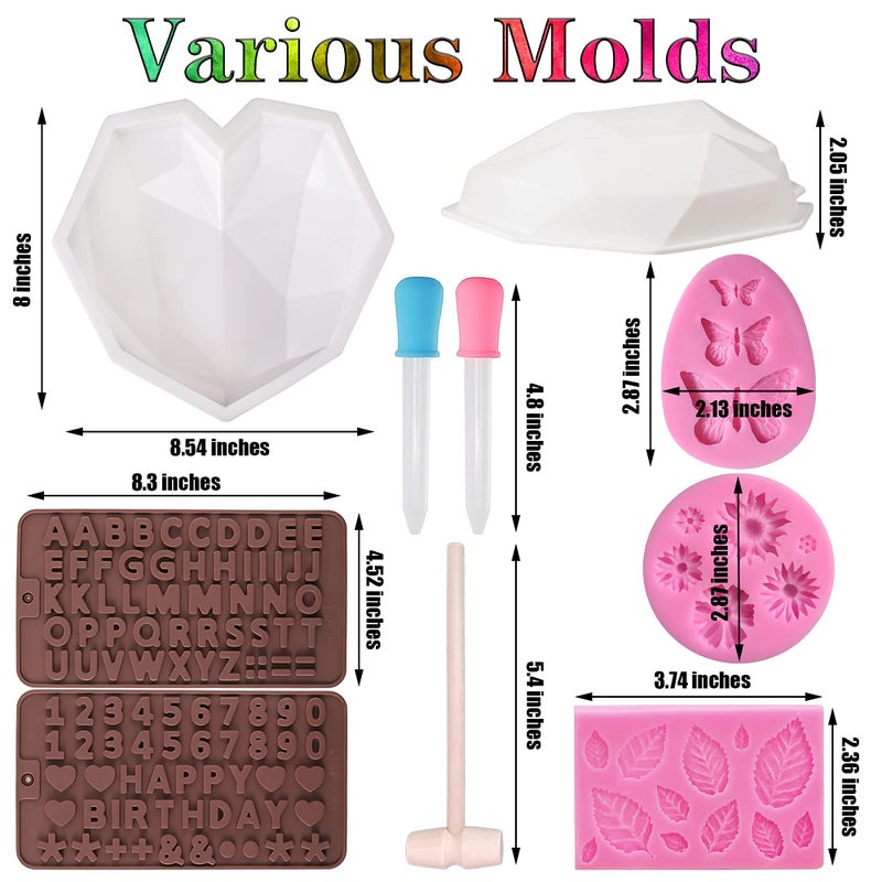 Twavang Chocolate Molds Set Of 12  Include Breakable Heart Mold  Letter And Number Silicone Molds  Leaf Mold  Daisy Flower Mold  Butterfly Mold  Wooden Hammers  Droppers - Image 2