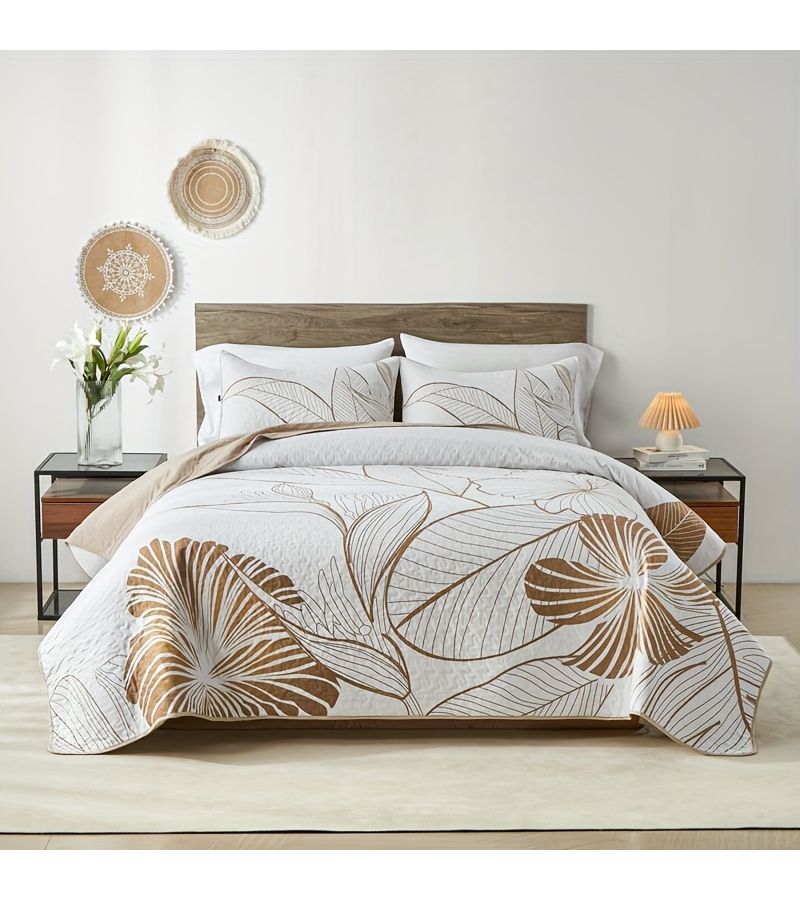Multicolor Floral Bedding Set King Size Soft Breathable Bedspread Coverlet 3 Piece - Image 1